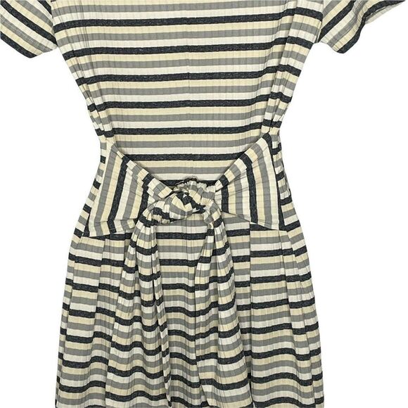 rebecca Minkoff Stripe Mary Waist Tie Dress XS Pullover Stretch Ribbed Pocket - Picture 8 of 11